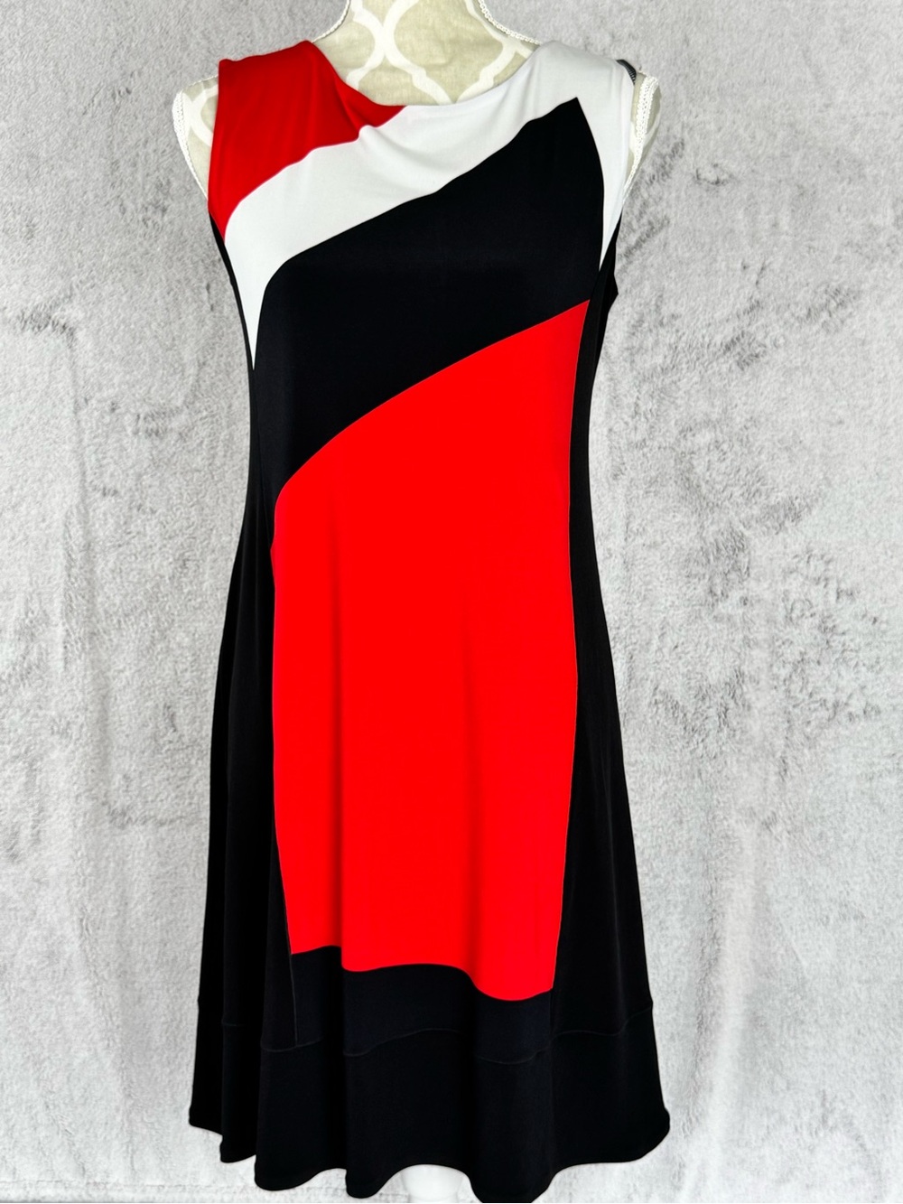 Eva Varro Sleeveless Dress Colorblock Red, Black & White A-Line Womens Medium